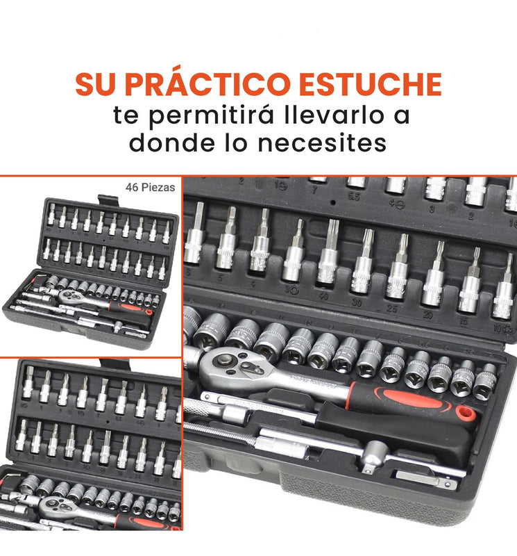 Juego De Copas Rache Puntas Extensor Estuche 46 Piezas