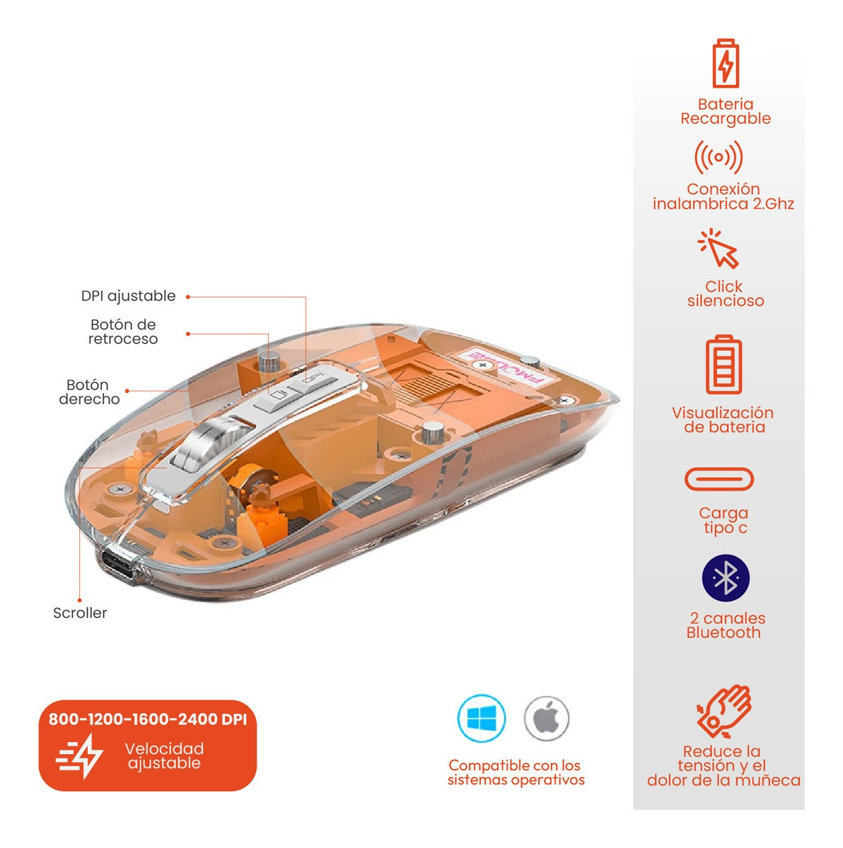 Mouse Para Pc Multi Conexion Bluetooth Receptor Usb