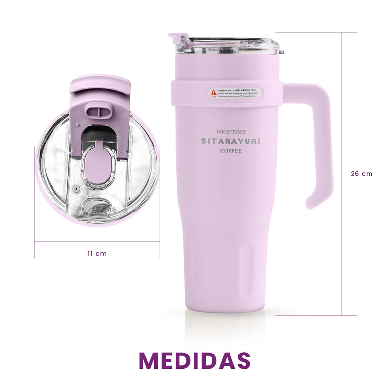 Termo Acero Inoxidable 900Ml Premium Sitarayuri Doble Boquilla Frio/Calor Coffee Rosado