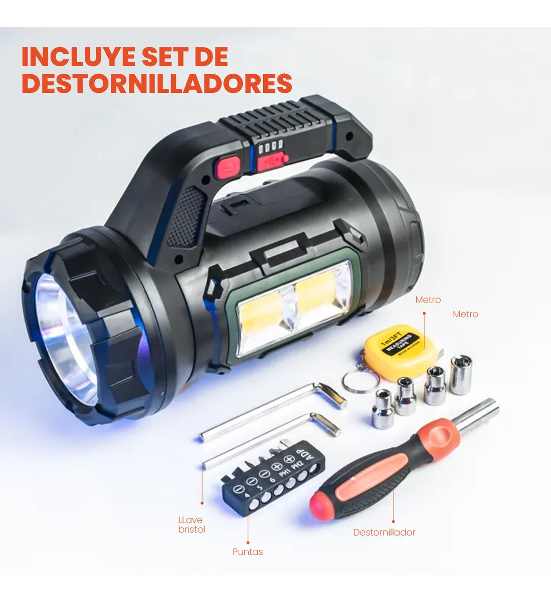 Linterna Led Multifuncion Kit Herramientas Basicas Recargable