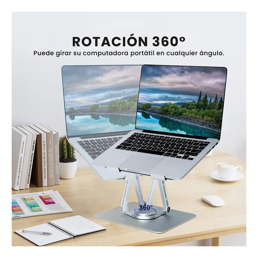Soporte Giratorio 360Deg Portatil Laptop Tablet Aluminio Altura Ajustable Ergonomico Y Plegable