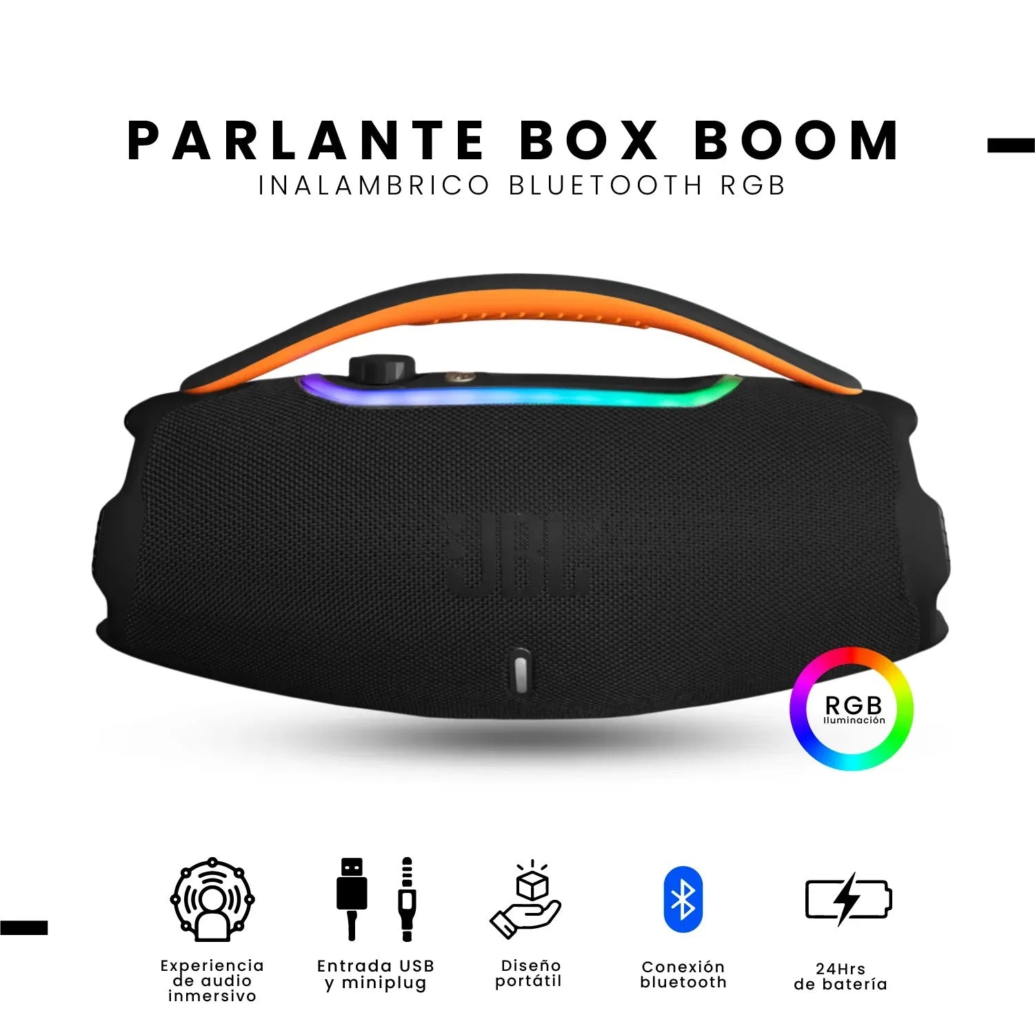 Parlante Boom Box 3 Replica 1.1 Jbl Grande Bluetooth Sonido Potente Negro