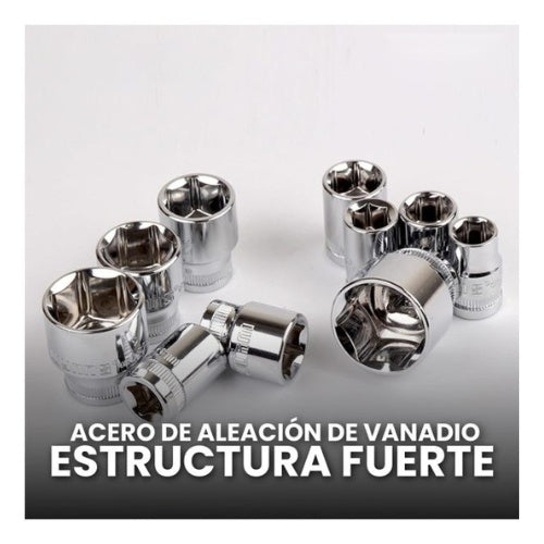 Juego De Herramienta Manual Copas Rachet Extensor 12 Pz Chrome Vanadium Germany
