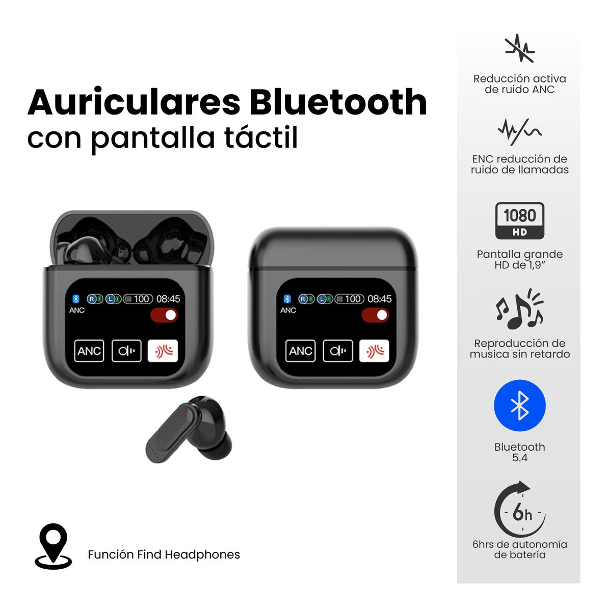 Audifonos Bluetooth 5Ta Generacion Cancelacion Ruido Pantalla Negro 5.2