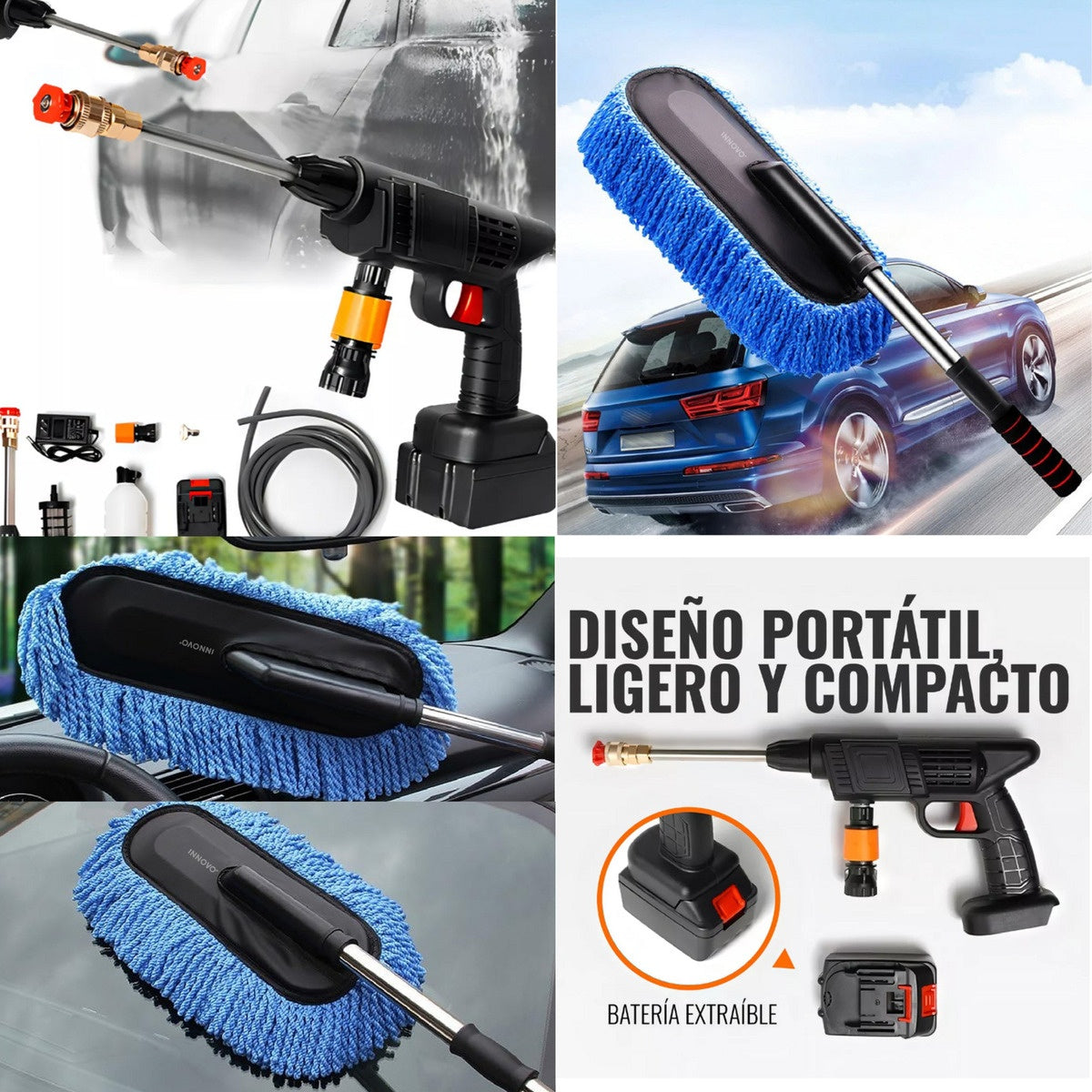 Hidro Lavadora Inalambrica 2 Baterias + Cepillo Para Carro