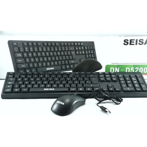 Combo Teclado En Espanol + Mouse Optico De Cable Usb Seisa Mouse Negro Teclado Negro