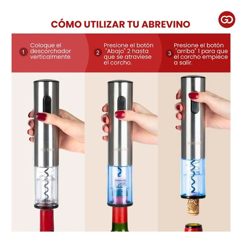 Descorchador Saca Corcho Electrico Recargable Premium