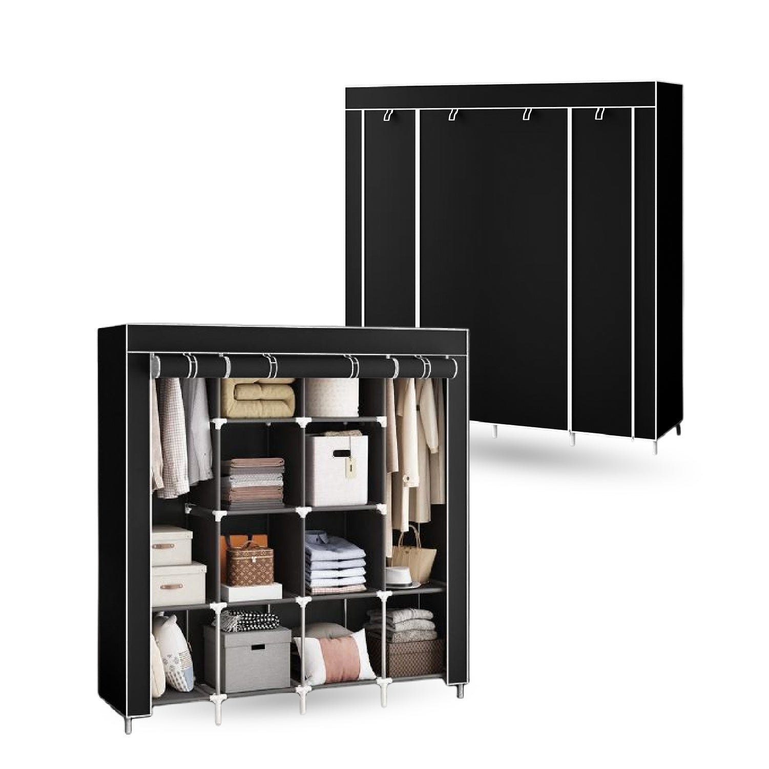 Closet Organizador De Ropa Plegable 4 Puertas 12 Espacios Tela Negro Innovo+