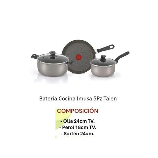 Bateria De Cocina Imusa 5 Piezas Talen Antiadherente Sarten Olla Perol
