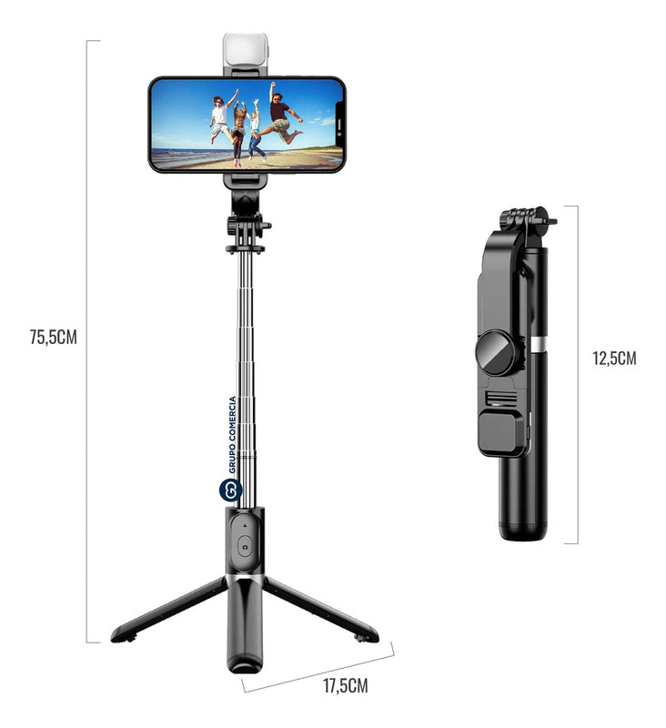 Tripode Para Celular Selfie 4 En 1 Con Bluetooth Rosado Luz