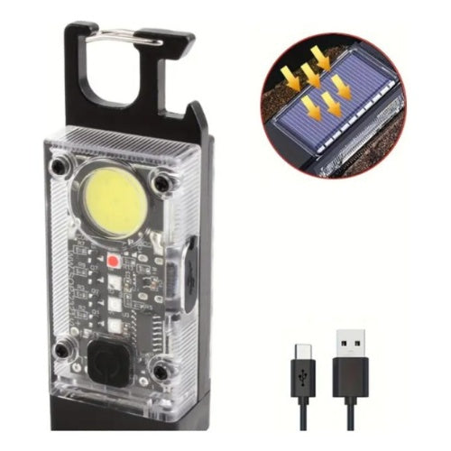 Mini Llavero Linterna Led Con Panel Solar Multifuncion 4 Led Linterna Negro Luz Blanco