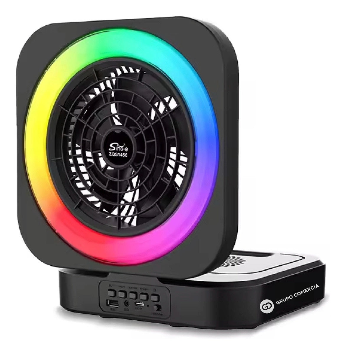 Ventilador Recargable Con Parlante Bluetooth Aux Luces Rgb