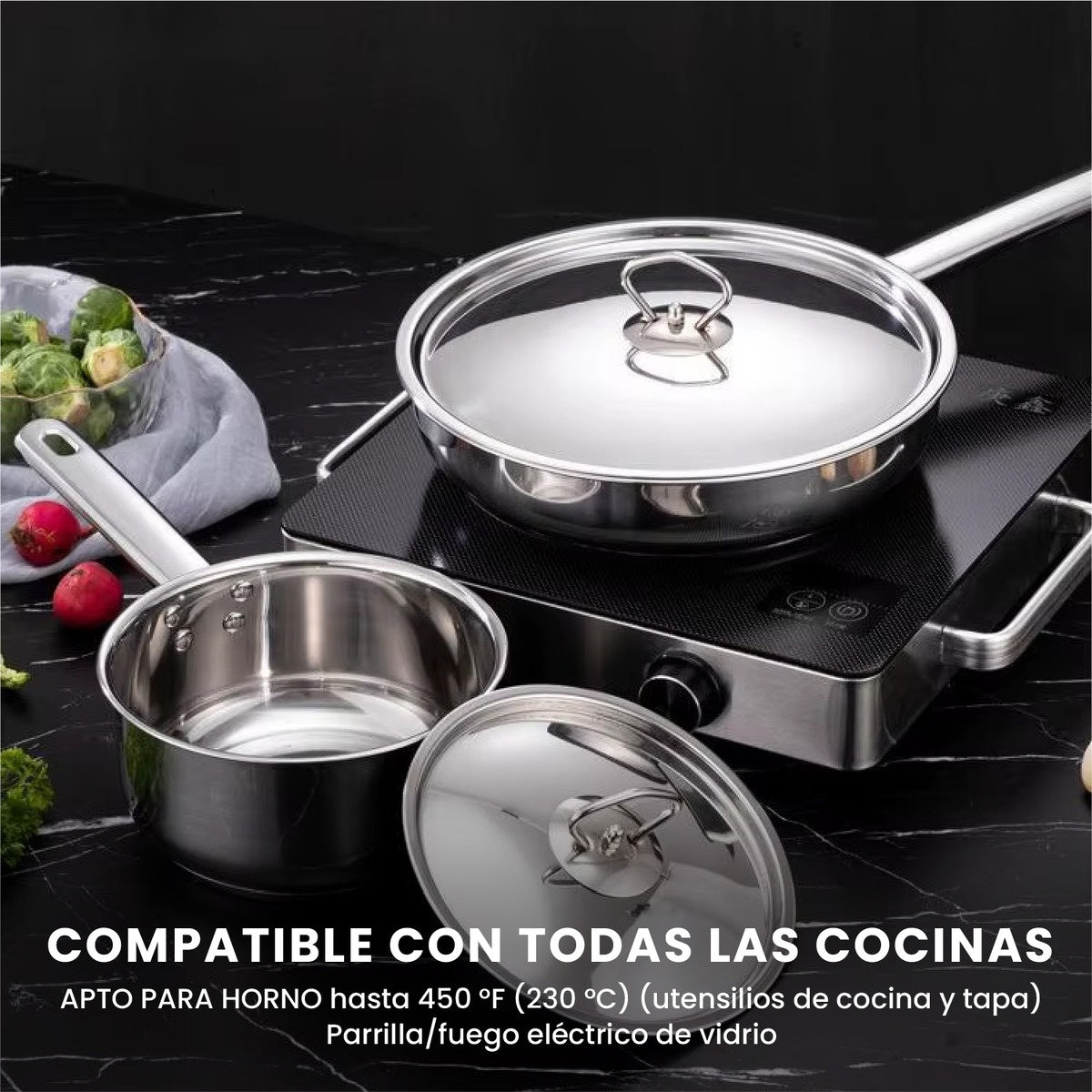 Juego De Ollas Acero Quirurgico Inoxidable 15 Piezas Bekaline Innovo Cocina Premium