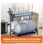 Combo Cook Home Escurridor De Platos 2 Niveles Tabla De Picar Set De Cuchillos X6 Y Set De Utensilios X12 Piezas