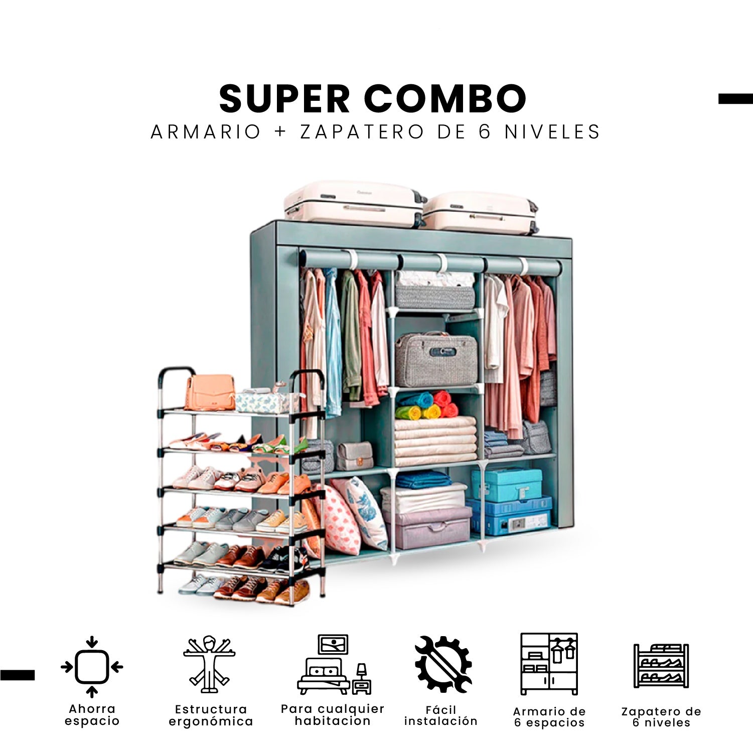 Closet Armable 3 Cuerpos Con Zapatero Slim Organizador Hogar