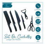 Combo Set Cuchillos Negros + Tabla De Picar Descongelar Carne
