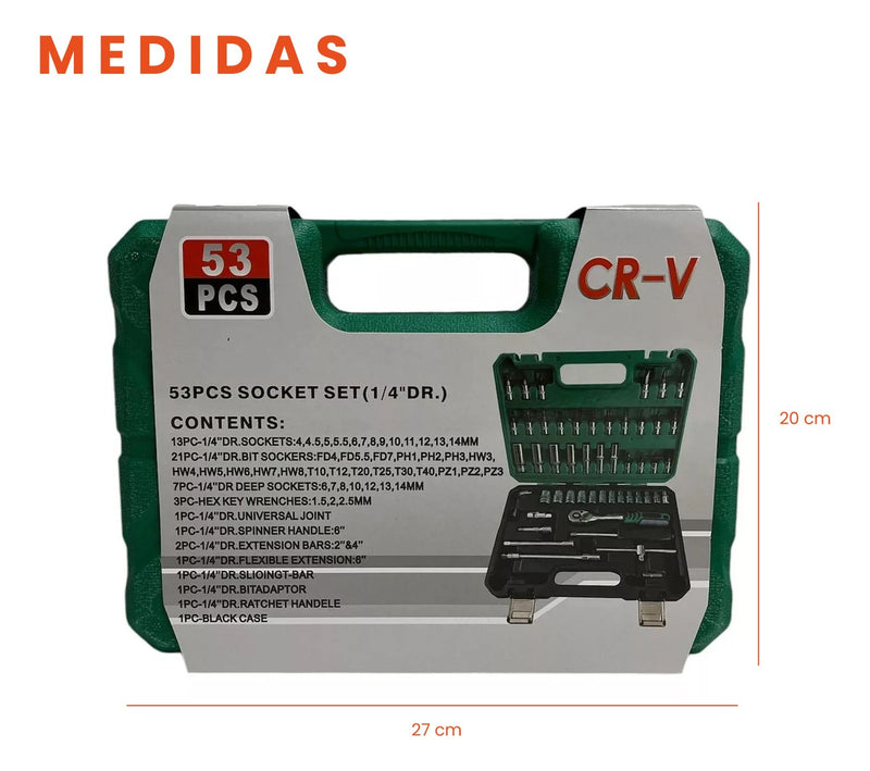 Juego De Rachet 53 Piezas Chrome Vanadium Con Estuche