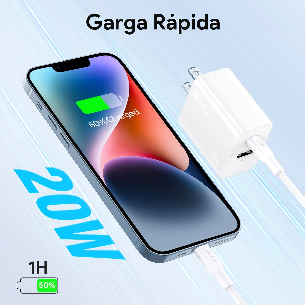 Cargador 20W Salida Dual Carga Rapida Y Cable Compatible Con Iphone 11/12/13/14, Cubo Compatible Con Samsung/Motorola/Oppo 1Hora Gar163 Color Blanco