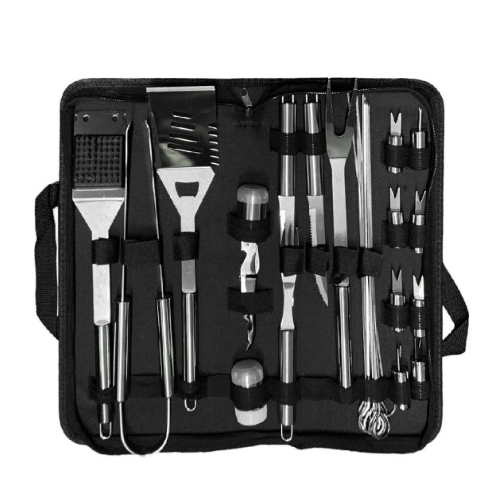 Combo Set Utensilios Asado X29 Piezas Estuche+ Kit Sacacorchos Tipo Botella X5