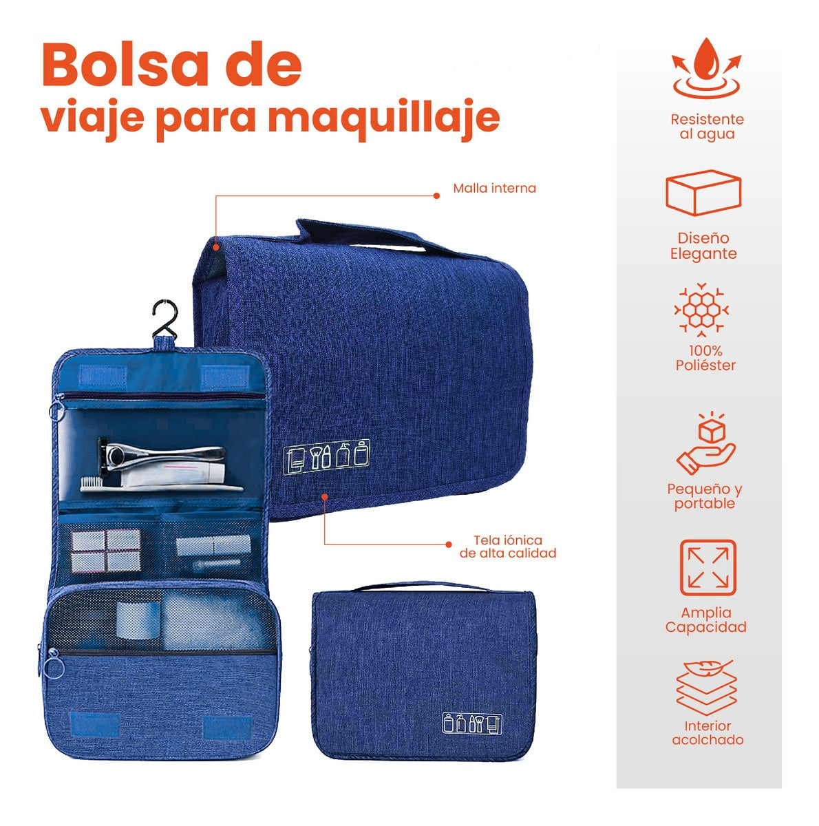 Organizador Cosmetiquera De Maquillaje Impermeable Azul Para Bolsos Innovo Home