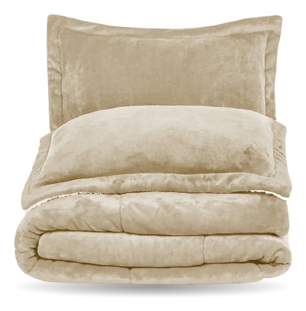 Cubrelecho Ovejero Cama Queen Suave Reversible 2 Fundas Premium Innovo Beige