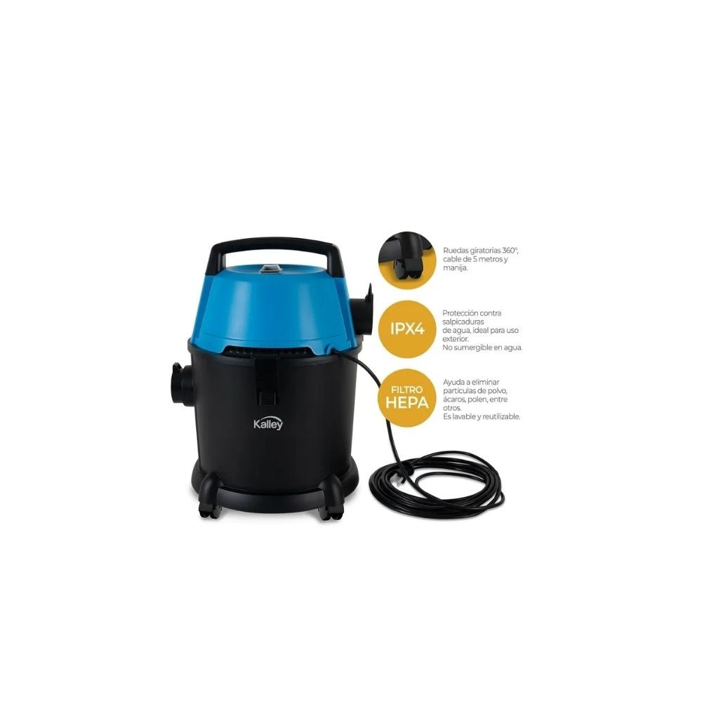 Aspiradora Kalley 3 En 1 Agua Y Polvo 15L 1200W Con Filtro Hepa