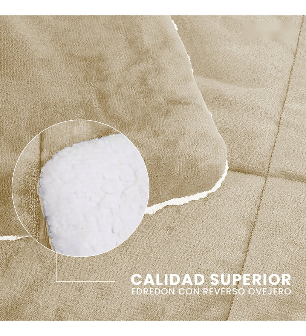 Cubrelecho Ovejero Cama Queen Suave Reversible 2 Fundas Premium Innovo Beige