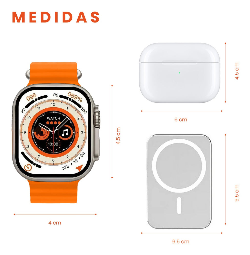 Smart Watch Serie 8X Deportivo Contesta Llamadas Ultraplus Con Audifonos Accesorios Max