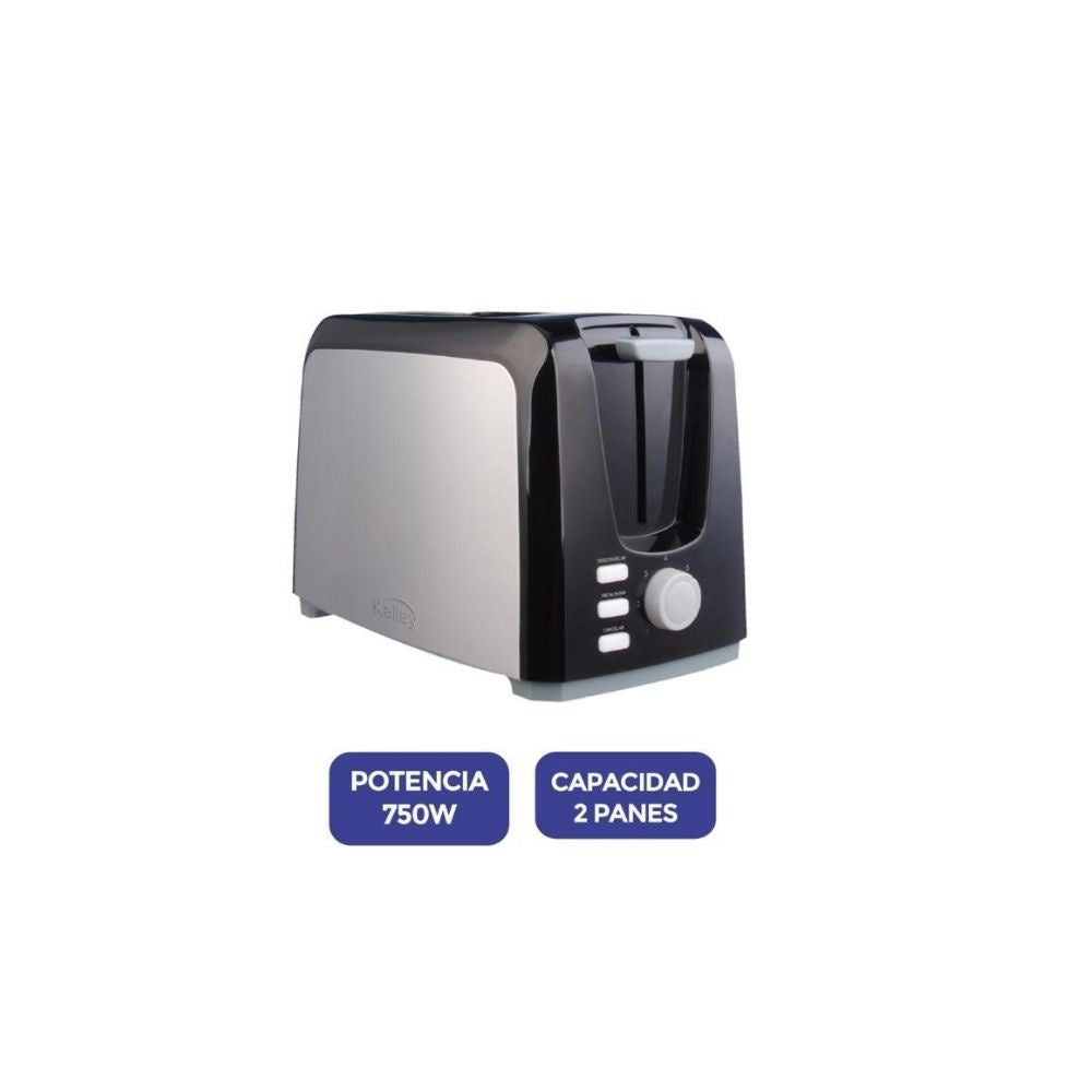 Tostadora Electrica Kalley 2 Panes 750W Acero Inoxidable Ajustable