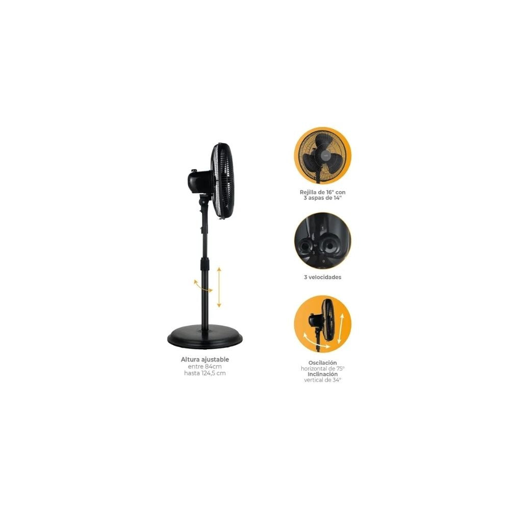 Ventilador De Pedestal Kalley 16" 32W - 3 Velocidades, Altura Ajustable