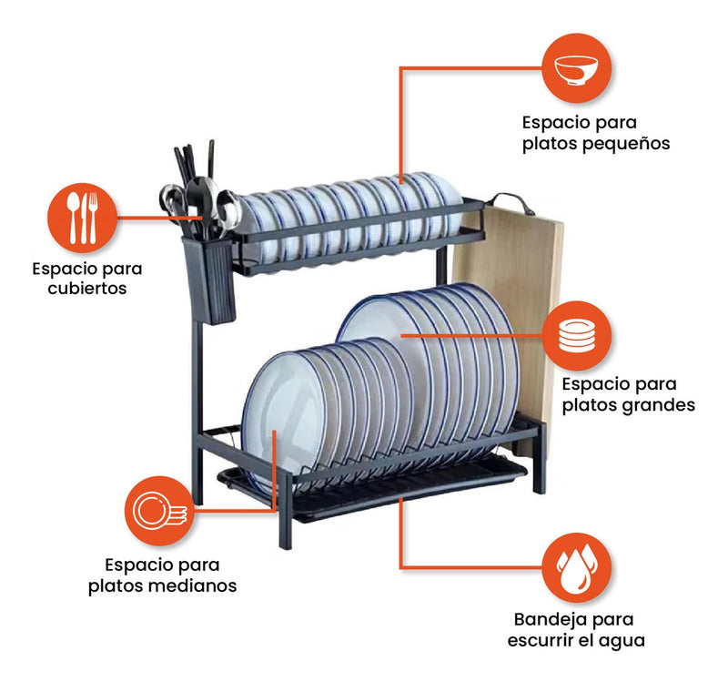 Platero Organizador De Cocina Metalico 2 Niveles Armable Negro