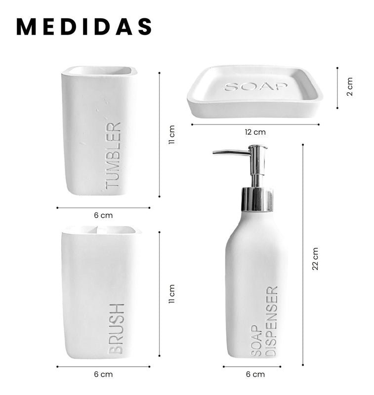 Organizador De Bano 4 Piezas De Lujo Con Dispensador De Jabon Premium Blanco
