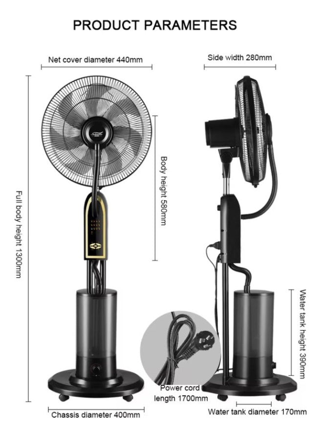 Ventilador Enfriador De Aire Aspersor De Agua 16 Pulgadas Control Remoto 3 Velocidades Innovo