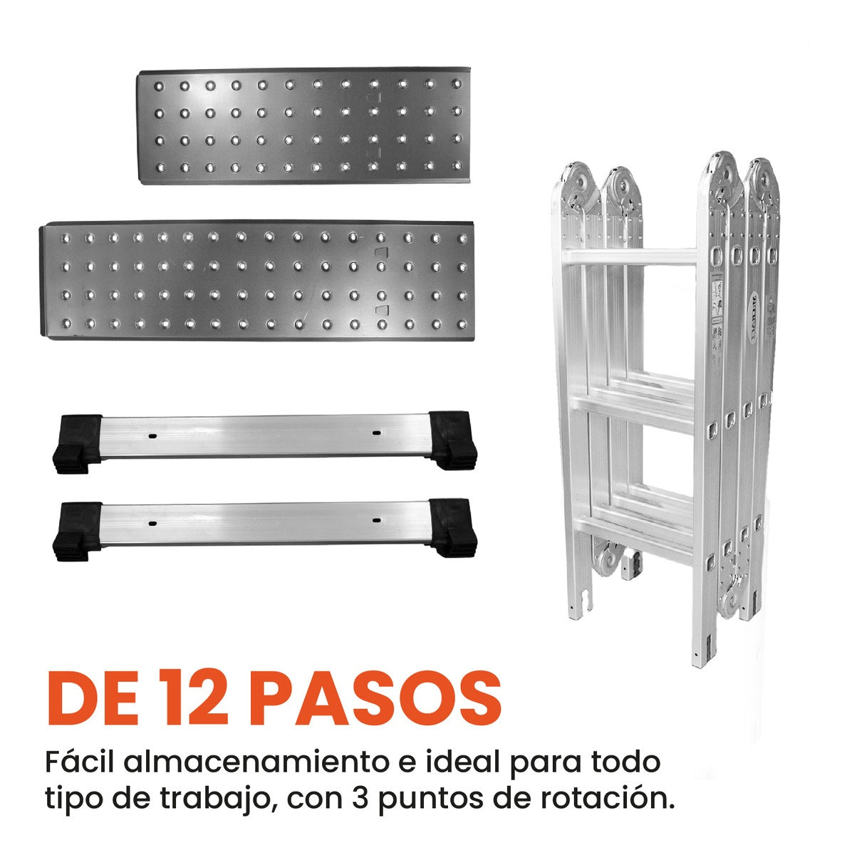Escalera Todo En 1 Multifuncion 12 Pasos Ajustable Innovo Resiste 150 Kilos Multifuncional