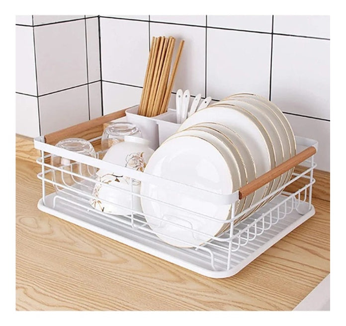 Platero Organizador De Loza Basic Home Metalico Con Bandeja Tabla Para Picar Multifuncion