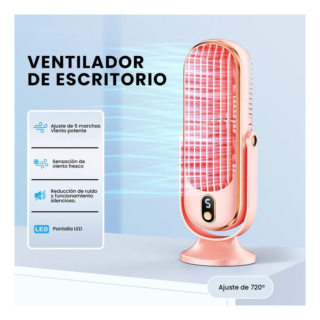 Ventilador Mesa Escritorio Digital 5 Velocidades Elegante Innovo Recargable Edicion Pink