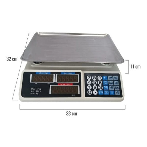 Bascula 40Kg Doble Pantalla Tara Acero Inoxidable Digital