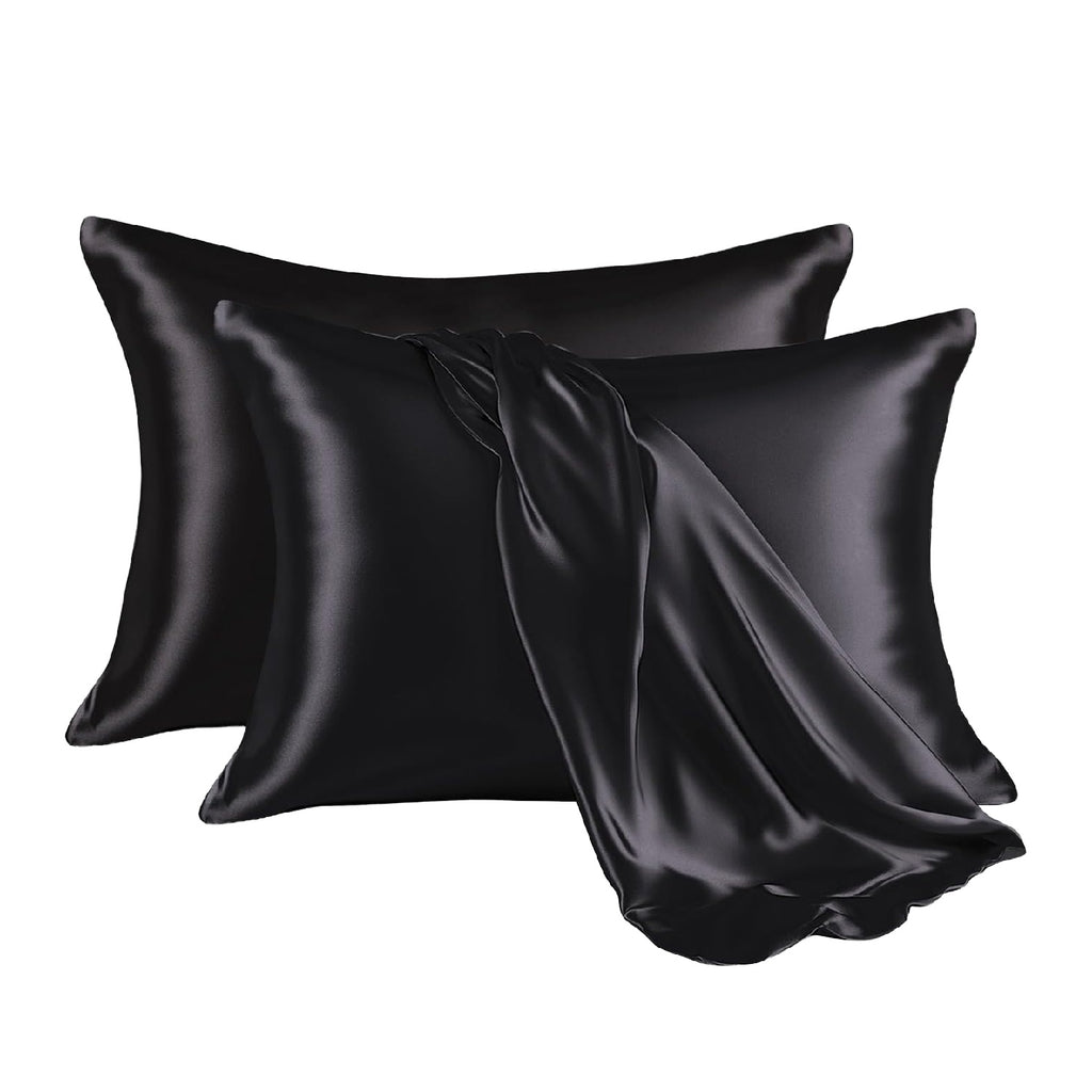 Fundas Para Almohada Satin Seda Cuidado Cabello Piel Anti Friz Color Negro Innovo 68 X 45