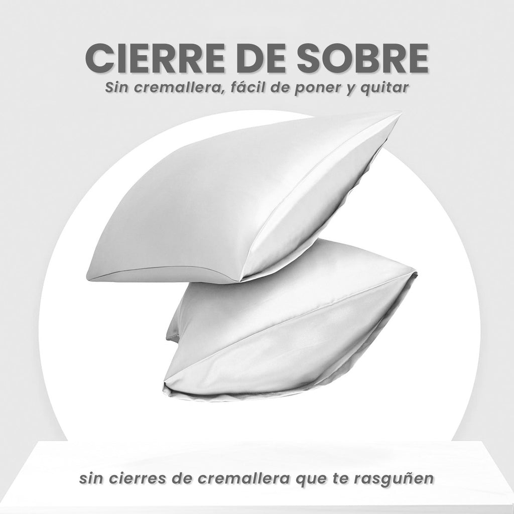 Fundas Para Almohada Satin Seda Cuida Cabello Piel Anti Friz Color Blanco Innovo