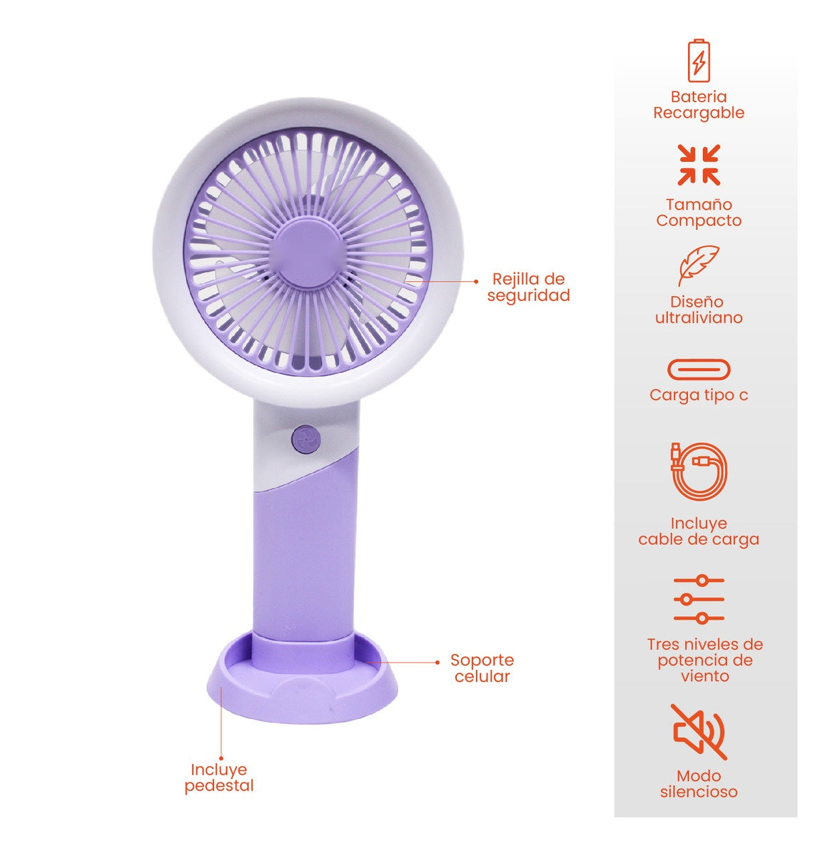 Mini Ventilador Recargable Soporte De Celular 3 Velocidades