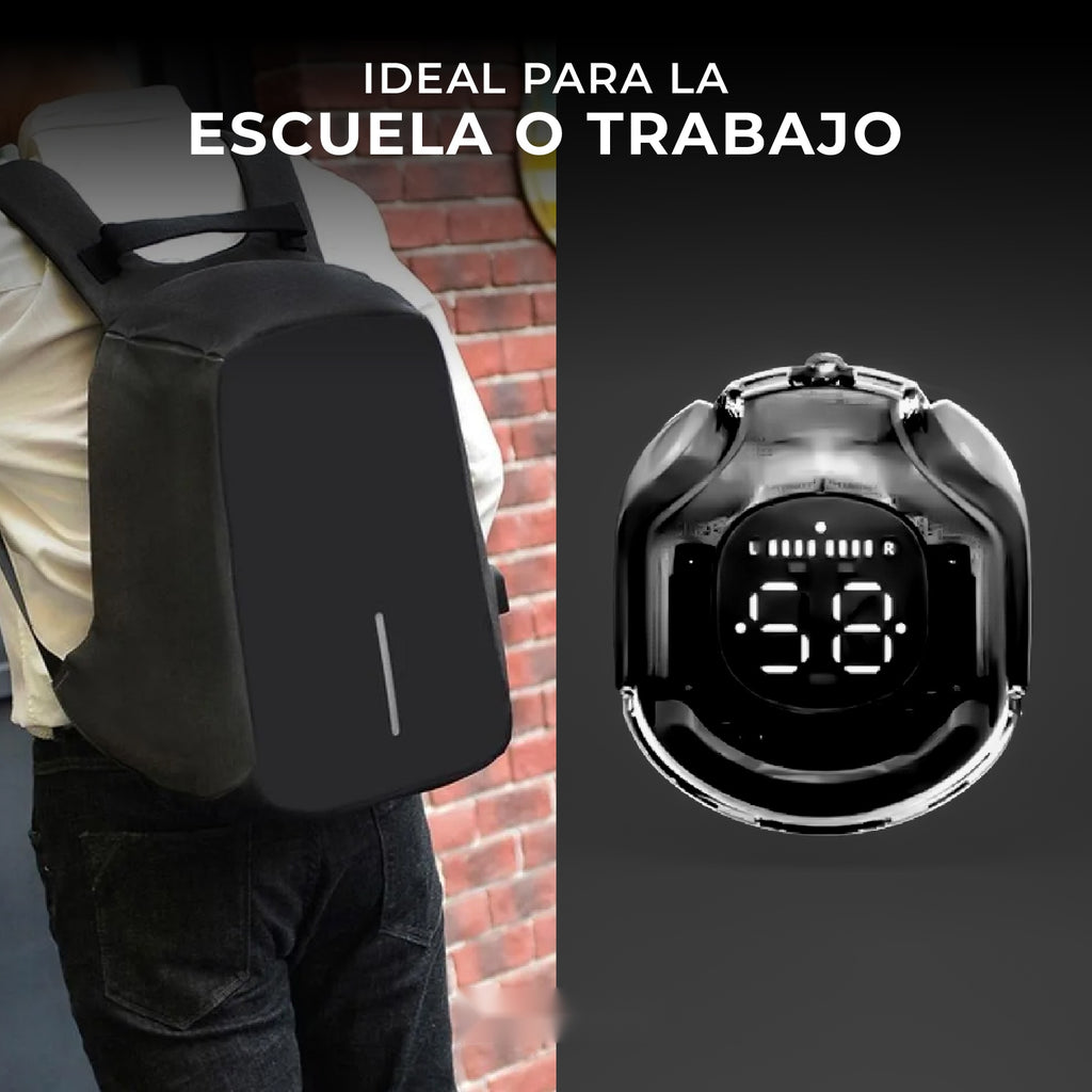 Morral Antirrobo Con Puerto Usb Y Compartimento Para Laptop Con Audifonos Bluetooth