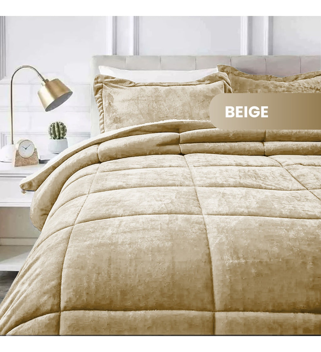 Cubrelecho Plumon Termico Doble Funda Almohadas Cama Doble Inn Home Beige Cream