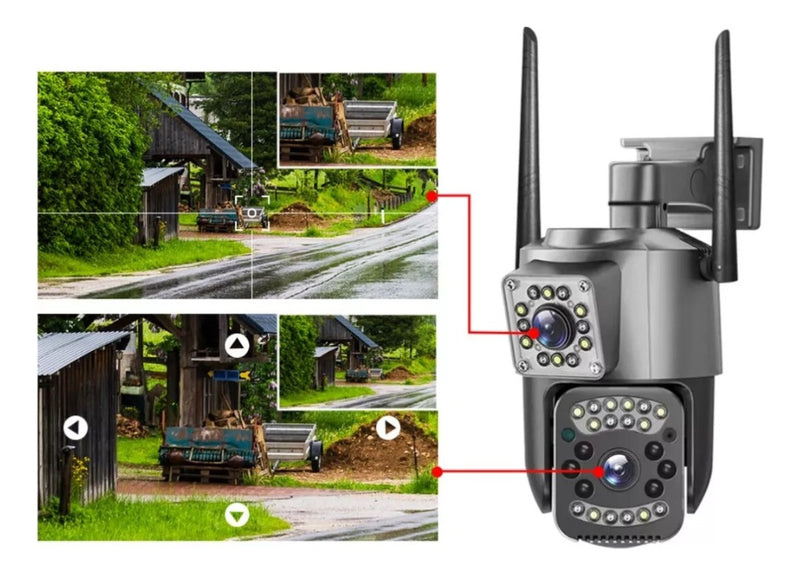 Camara Ip Exterior Doble Lente Wifi Vision Nocturna 360
