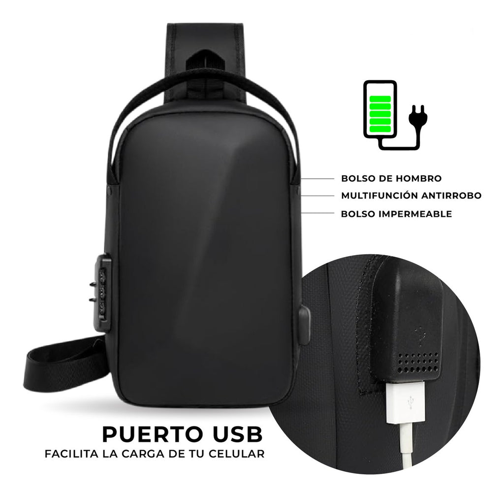 Morral Bolso Antirrobo Impermeable Con Puerto Usb Y Candado De Seguridad Negro