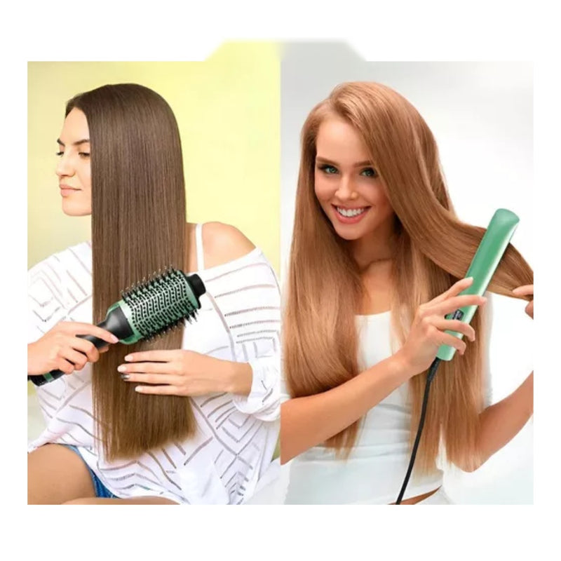 Tri Combo Aguacate Cepillo Secador + Plancha Cabello + Pinza Sirena + Obsequio Toalla Microfibra Cabello