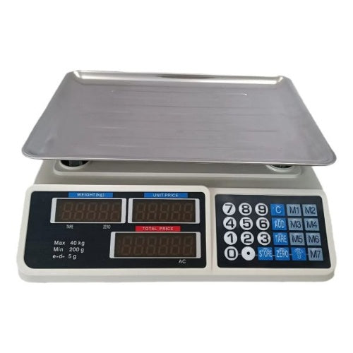 Bascula 40Kg Doble Pantalla Tara Acero Inoxidable Digital