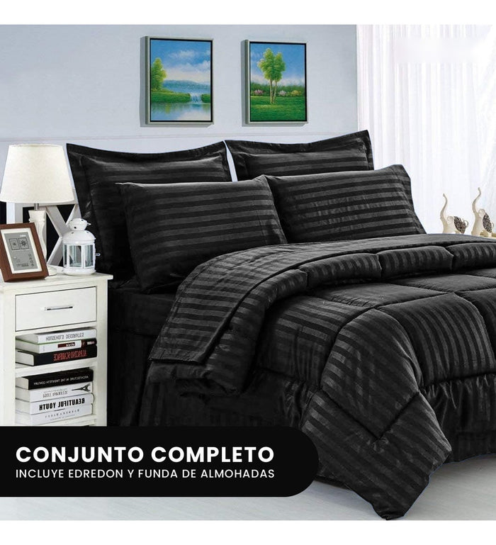 Edredon Fibra Para Cama Queen Tela Suave Negro Grande