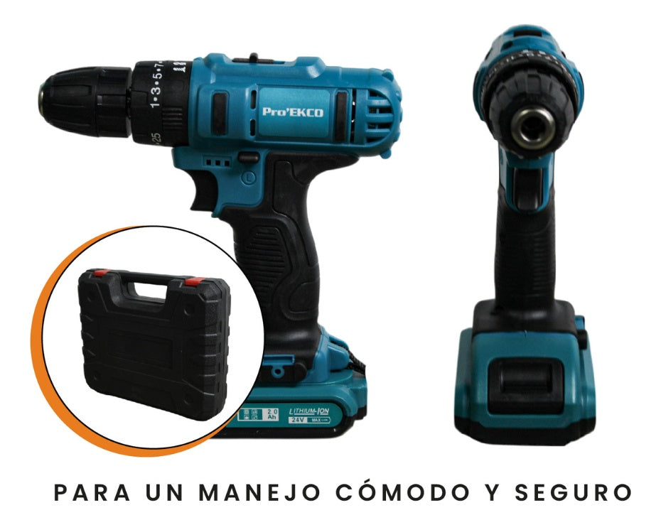 Taladro Percutor 24V Inalambrico 2 Baterias 24V Con Estuche