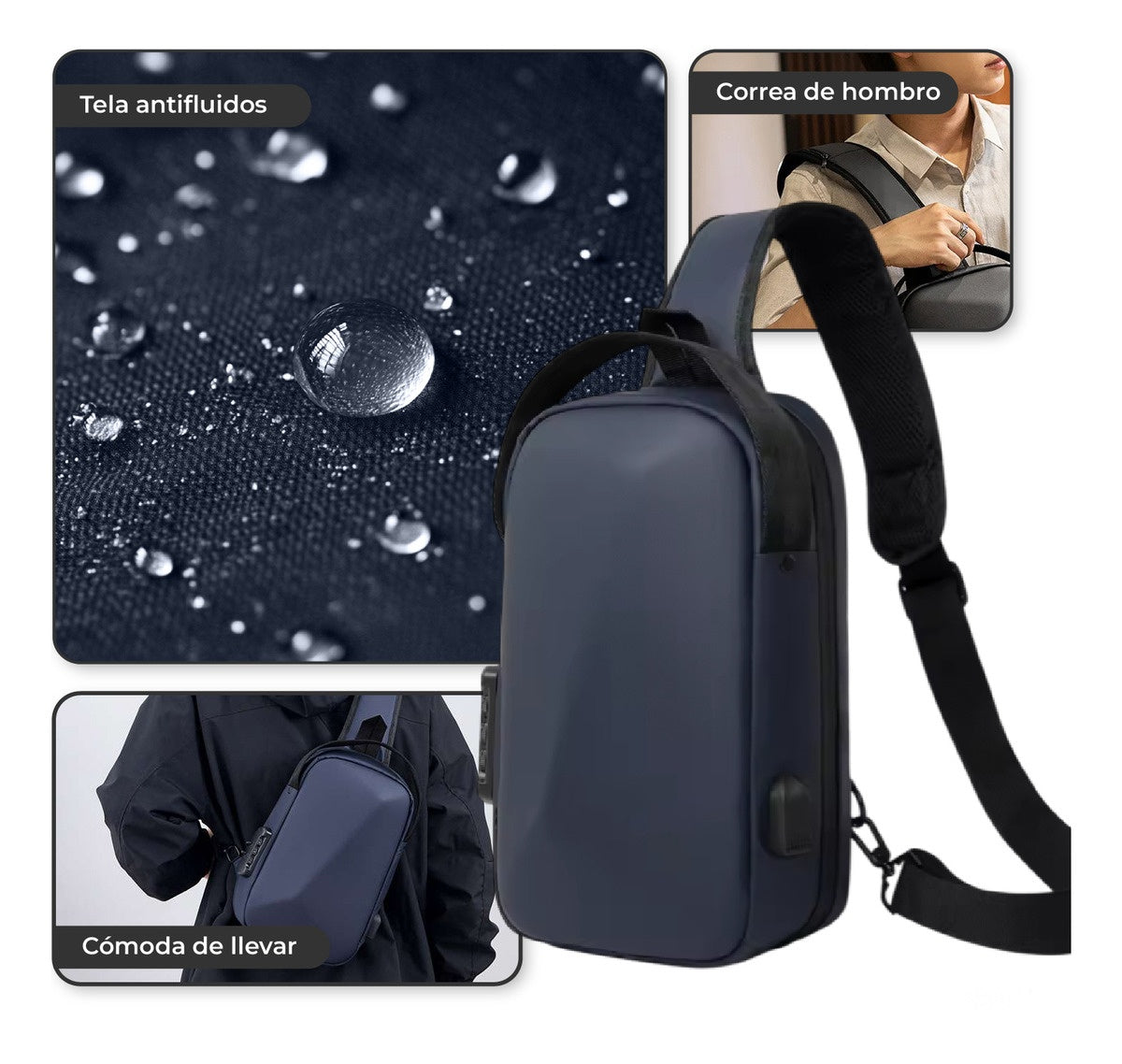 Morral Bolso Antirrobo Impermeable Con Puerto Usb Y Candado De Seguridad Azul