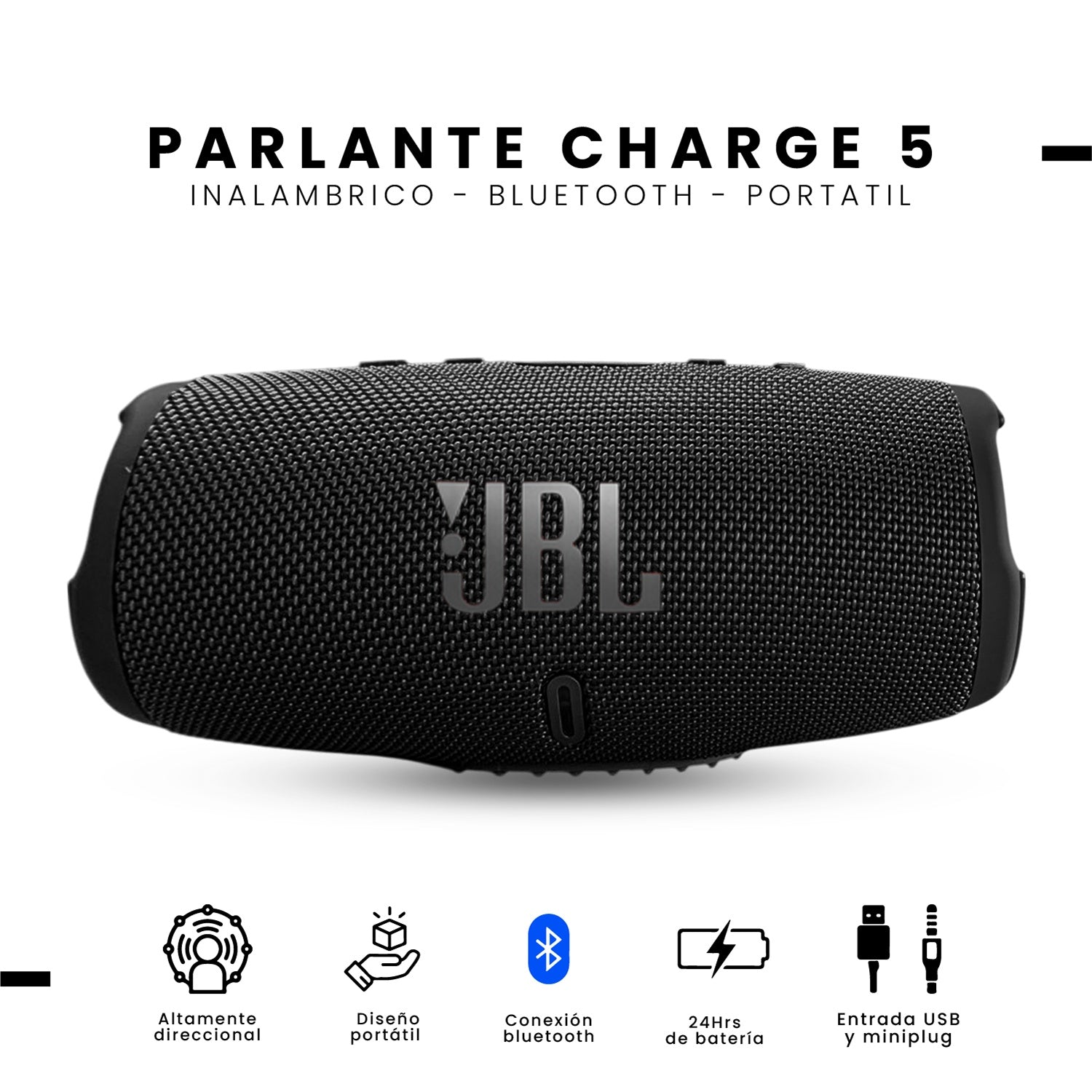 Parlante Jbl Charge 5 Replica 1.1 - Sonido Potente, Bluetooth, Portatil Negro